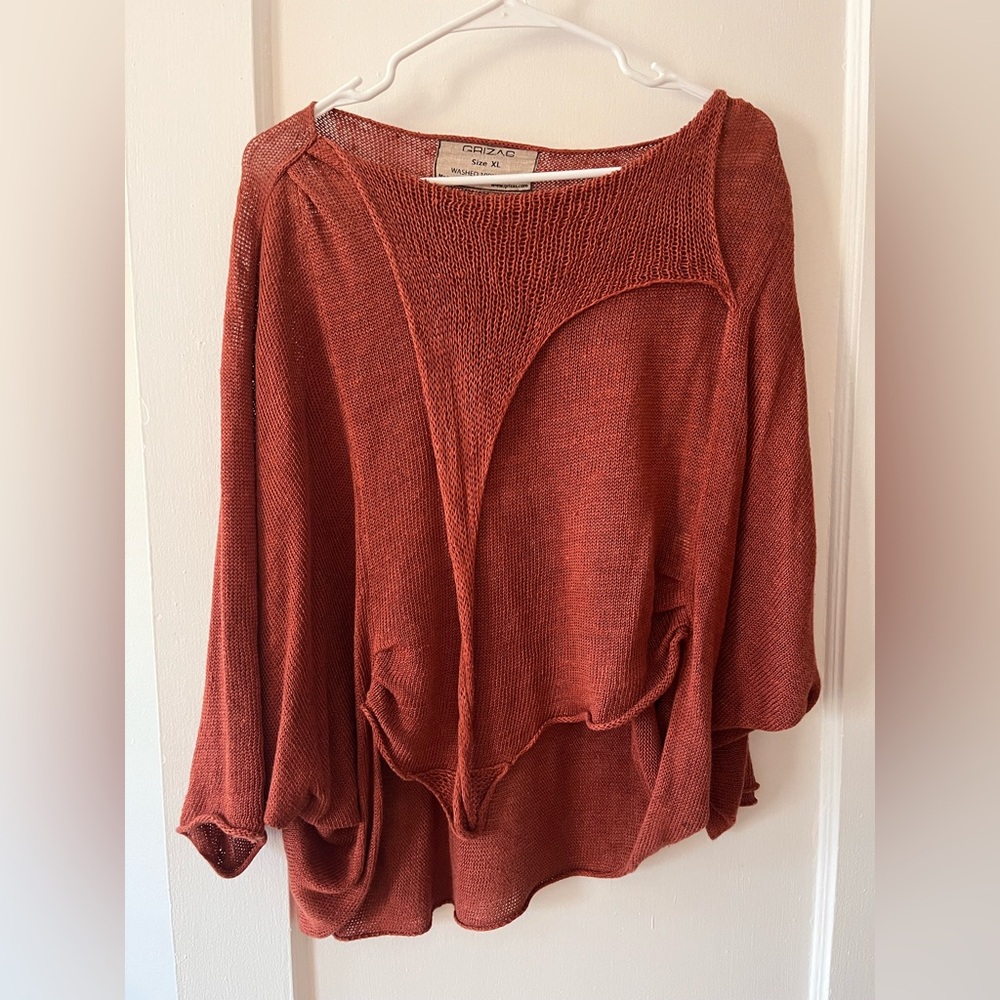 Textured rust-colored linen knit top